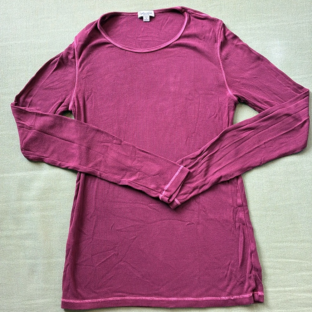 Splendid cotton long-sleeve ribbed tee burgundy Size M